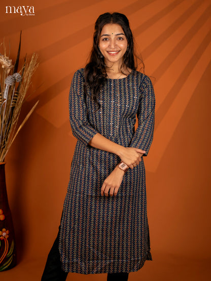 Blue Block Printed Cotton Kurti - Shop on Shrus.com