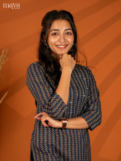 Blue Block Printed Cotton Kurti - Shop on Shrus.com