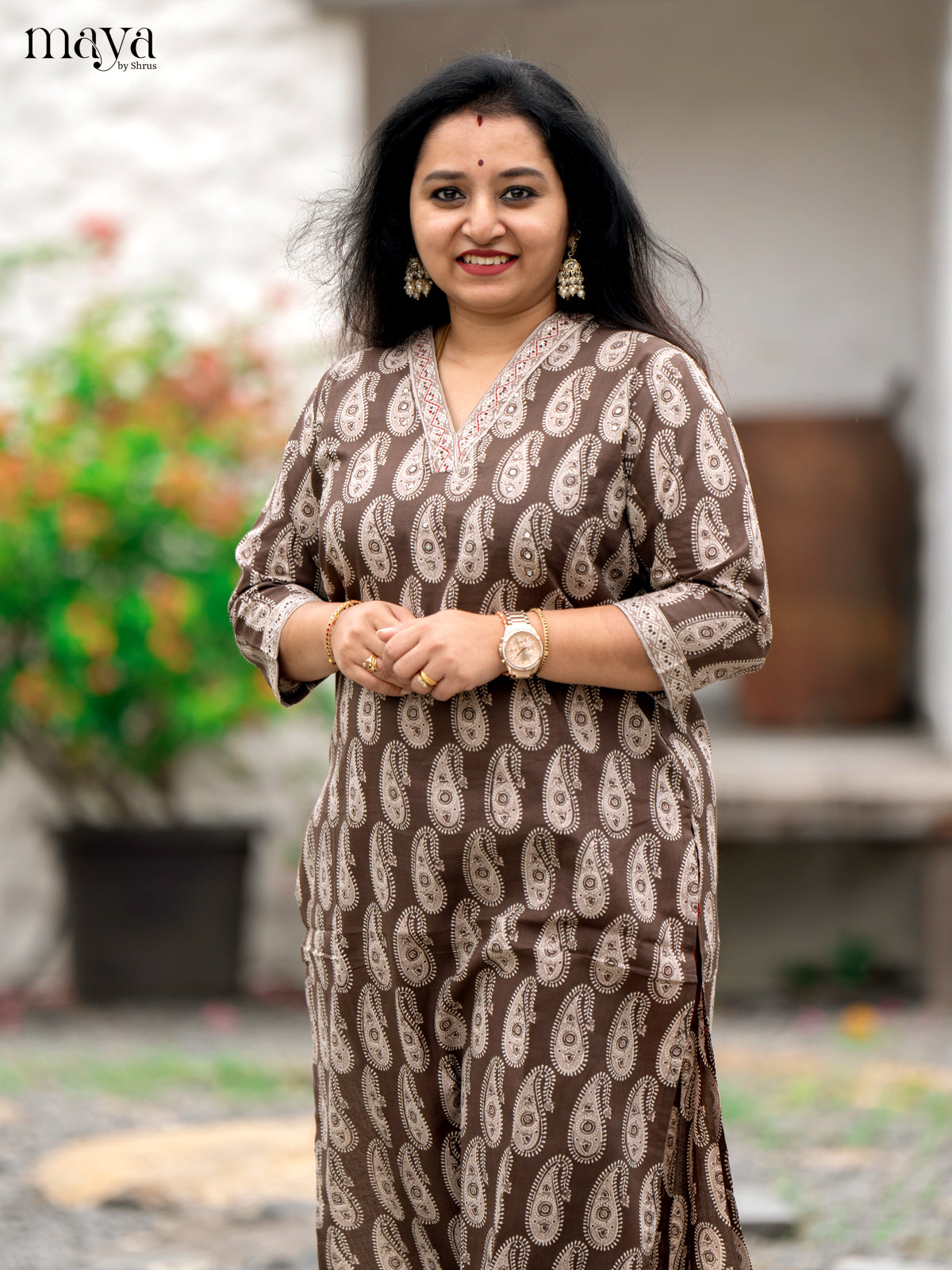 Brown Block Printed Cotton Kurti - Shop on Shrus.com
