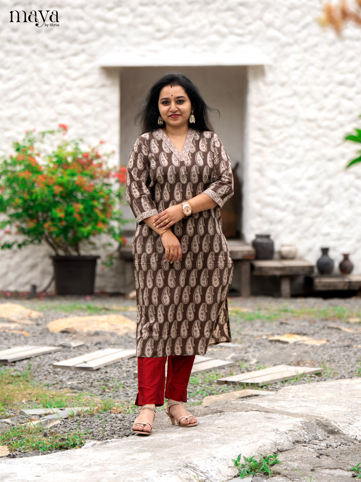 Brown Block Printed Cotton Kurti - Shop on Shrus.com