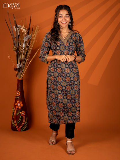 Blue Block Printed Cotton Kurti - Shop on Shrus.com