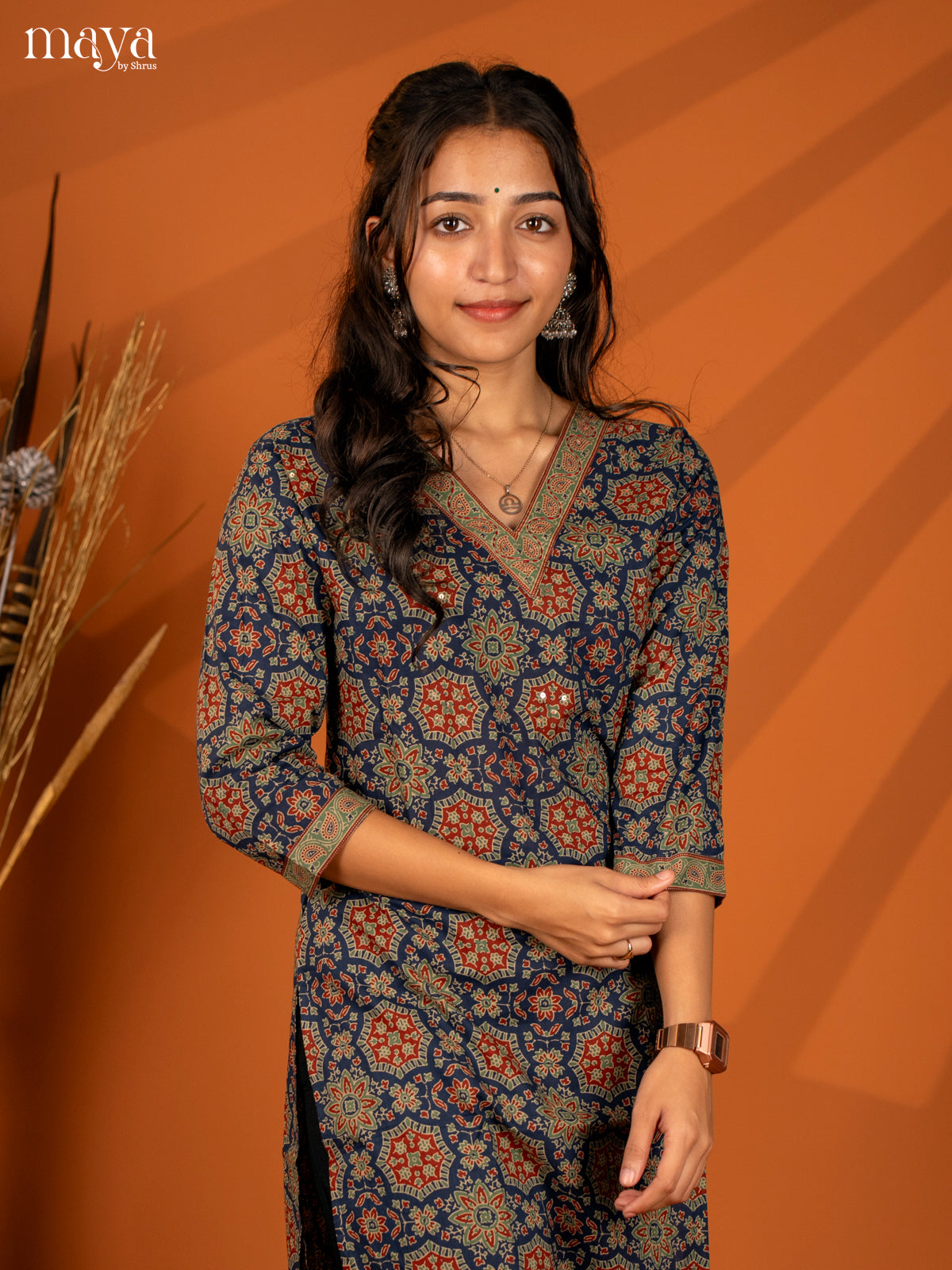 Blue Block Printed Cotton Kurti - Shop on Shrus.com