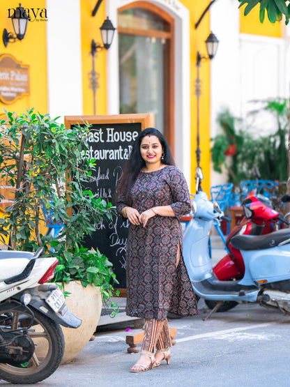 Black Ajrakh Printed Cotton Kurti - Shop on Shrus.com