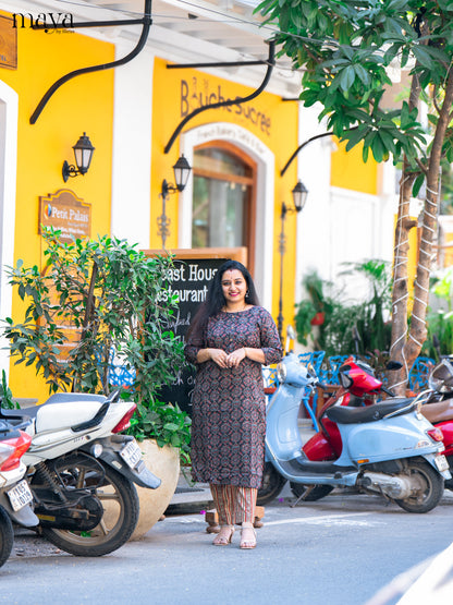Black Ajrakh Printed Cotton Kurti - Shop on Shrus.com