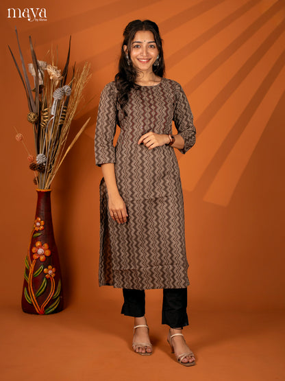 Brown Ajrakh Printed Cotton Kurti - Shop on Shrus.com