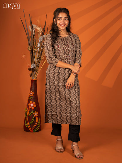 Brown Ajrakh Printed Cotton Kurti - Shop on Shrus.com