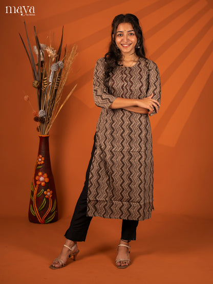 Brown Ajrakh Printed Cotton Kurti - Shop on Shrus.com