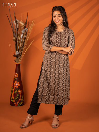 Brown Ajrakh Printed Cotton Kurti - Shop on Shrus.com