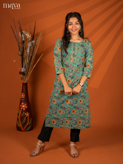 Green Floral Printed Cotton Kurti - Shop on Shrus.com
