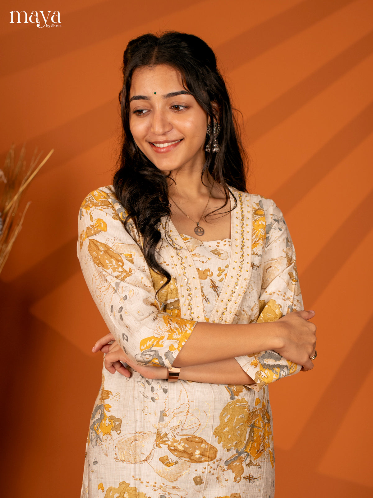Cream with Yellow Printed Rayon Kurti - Shop on Shrus.com