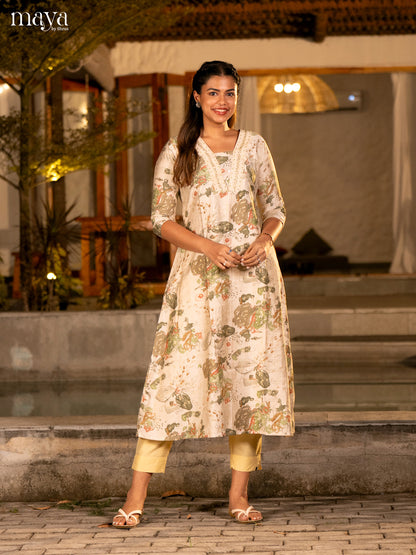 Cream with Yellow Printed Rayon Kurti - Shop on Shrus.com