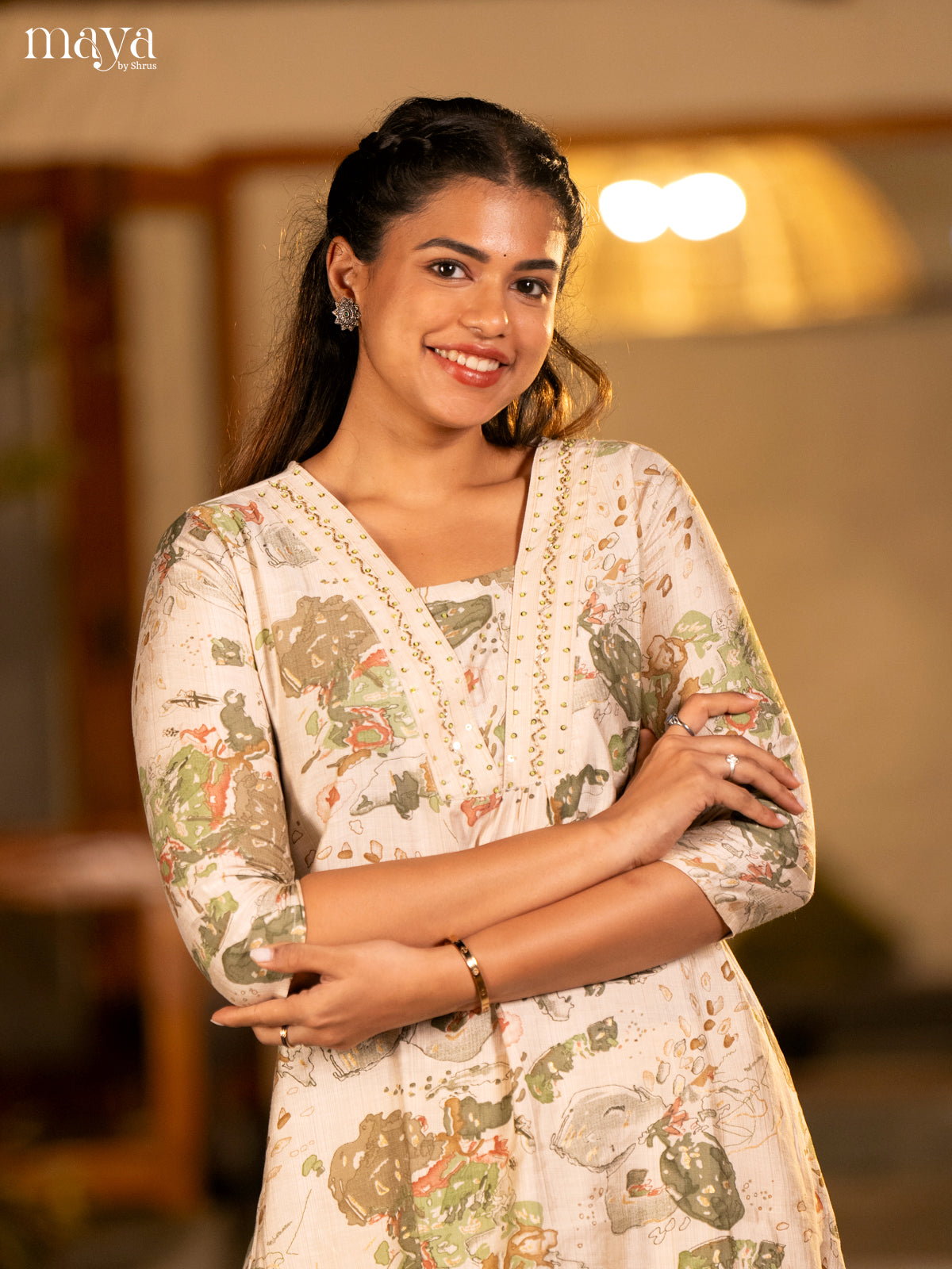 Cream with Yellow Printed Rayon Kurti - Shop on Shrus.com