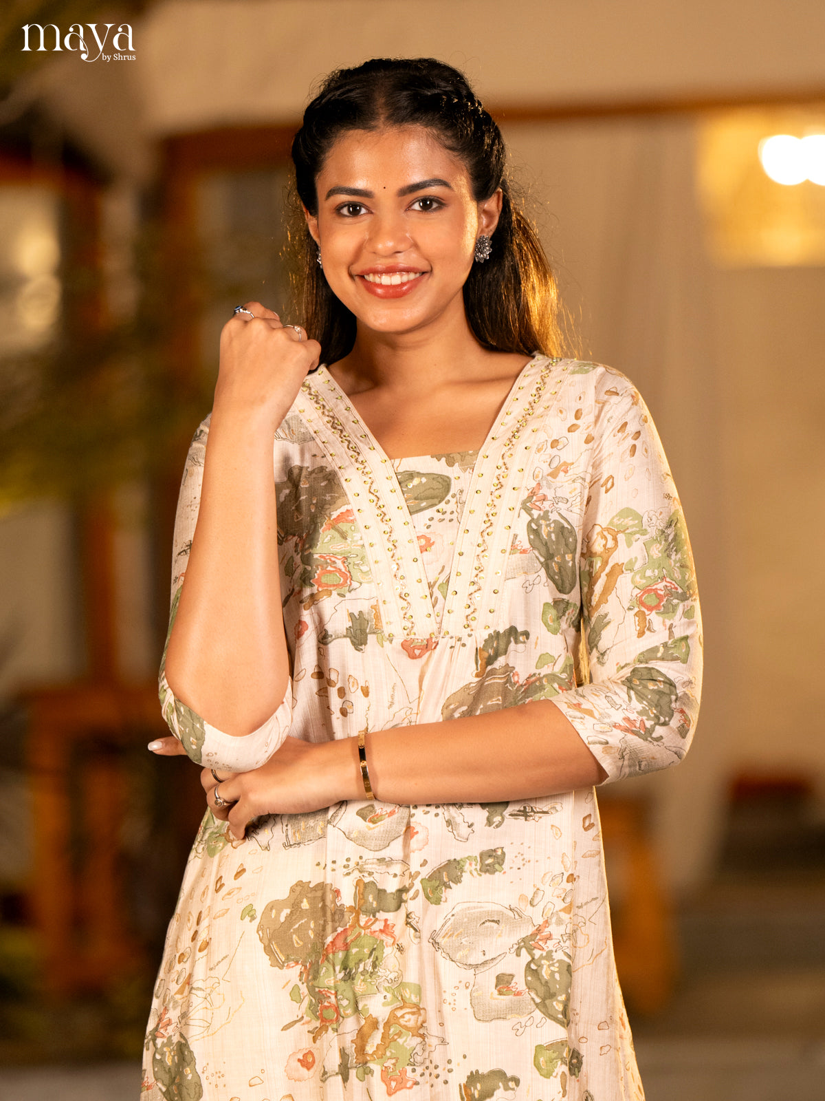 Cream with Yellow Printed Rayon Kurti - Shop on Shrus.com