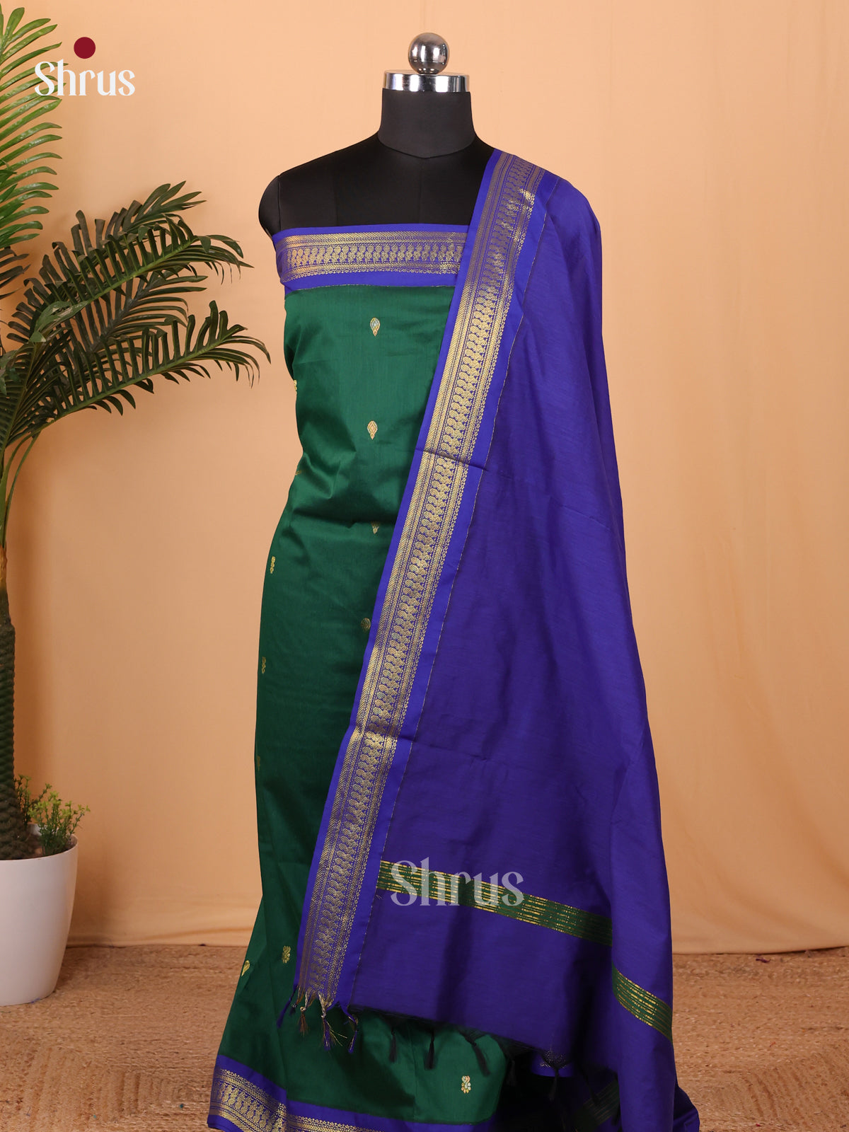 Green & Blue Kalyani Cotton Unstitched Top & Dupatta- MDA22011 - Shop on Shrus.com