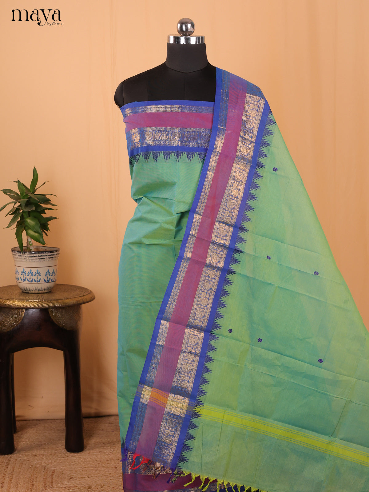 Green & Blue- chettinad top & dupatta combo - MDA24006 - Shop on Shrus.com