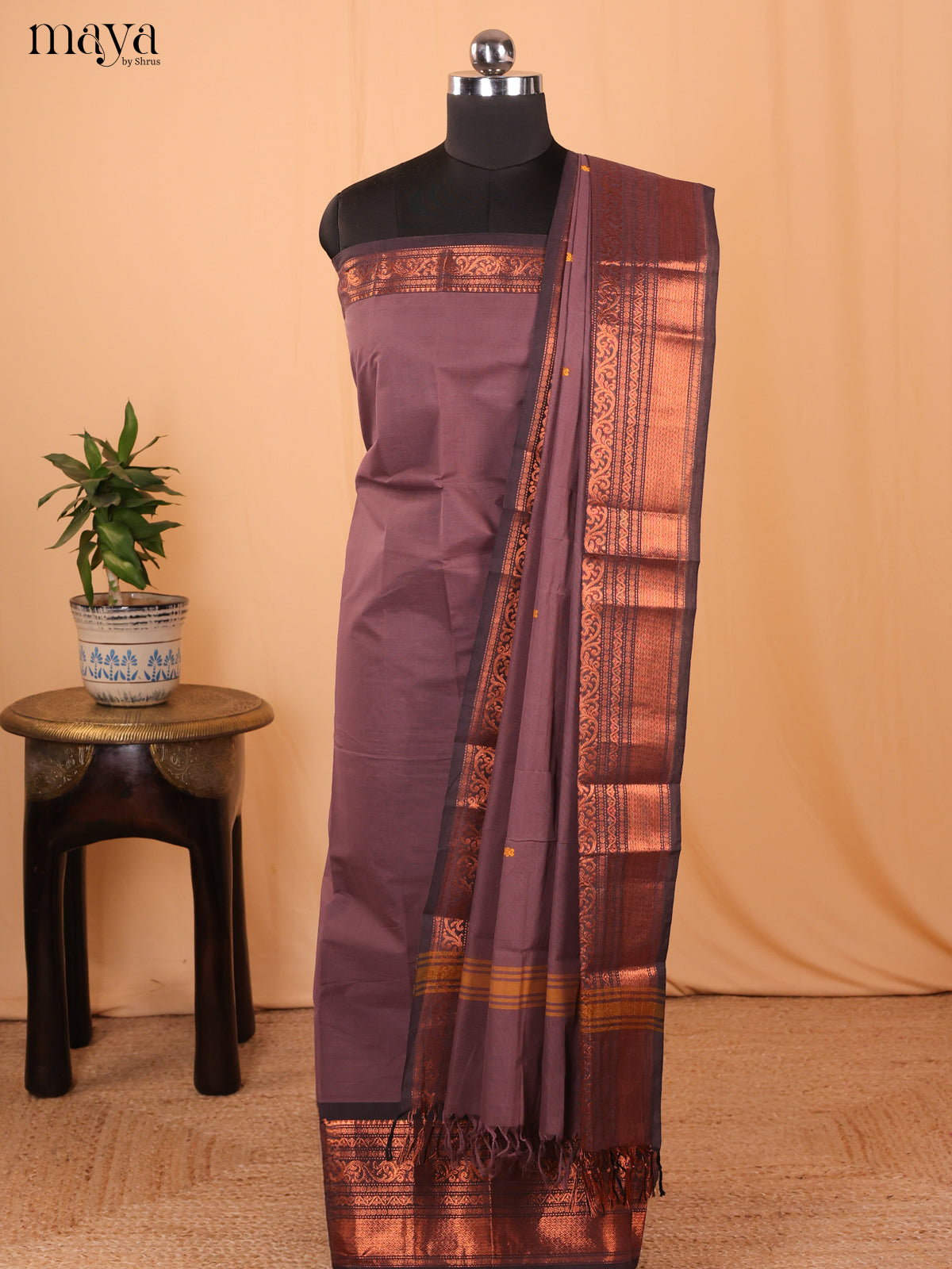 Onion Pink - Chettinad Cotton Unstitched Top & Dupatta - MDA24020 - Shop on Shrus.com