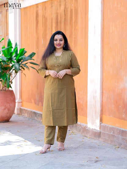 Green Cotton 2Pc Solid Salwar Suit - Top & Bottom - Shop on Shrus.com