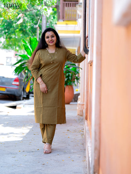 Green Cotton 2Pc Solid Salwar Suit - Top & Bottom - Shop on Shrus.com