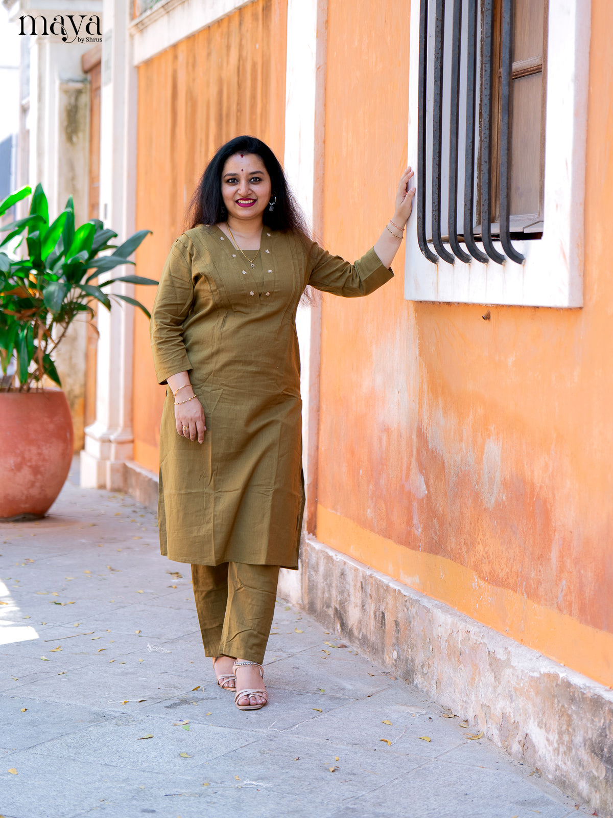 Green Cotton 2Pc Solid Salwar Suit - Top & Bottom - Shop on Shrus.com