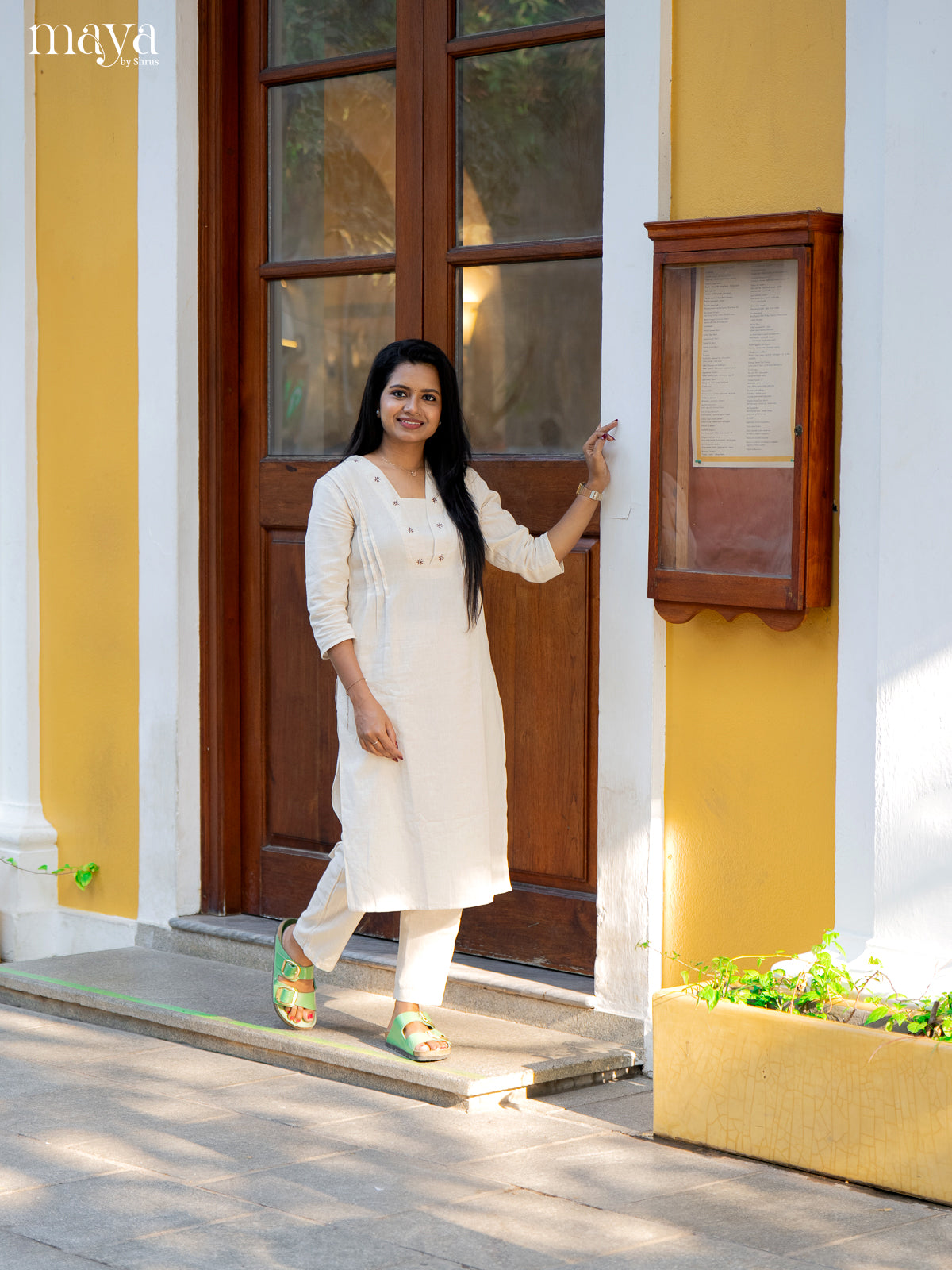 Cream Cotton 2Pc Solid Salwar Suit - Top & Bottom - Shop on Shrus.com
