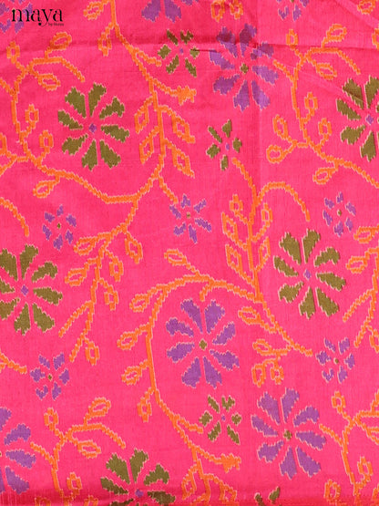 Pink & Purple Semi Patola Unstitched Top, Bottom & Dupatta -MDB04001 - Shop on Shrus.com