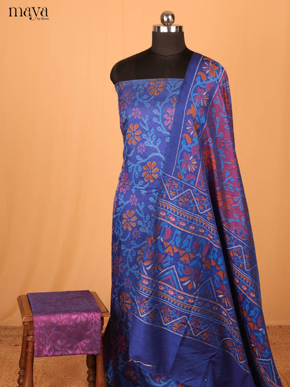 Royal Blue & Violet Semi Patola Unstitched Top, Bottom & Dupatta - MDB04002 - Shop on Shrus.com