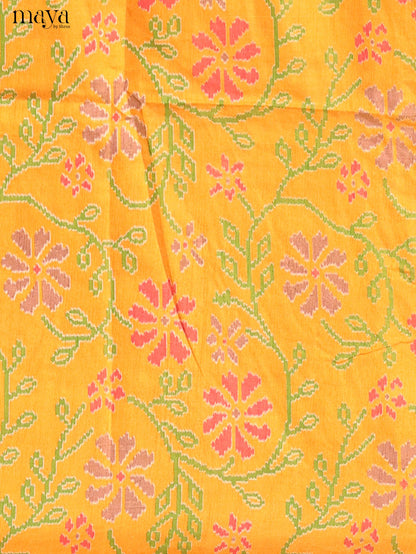 Yellow & Reddish pink Semi Patola Unstitched Top, Bottom & Dupatta - MDB04003 - Shop on Shrus.com