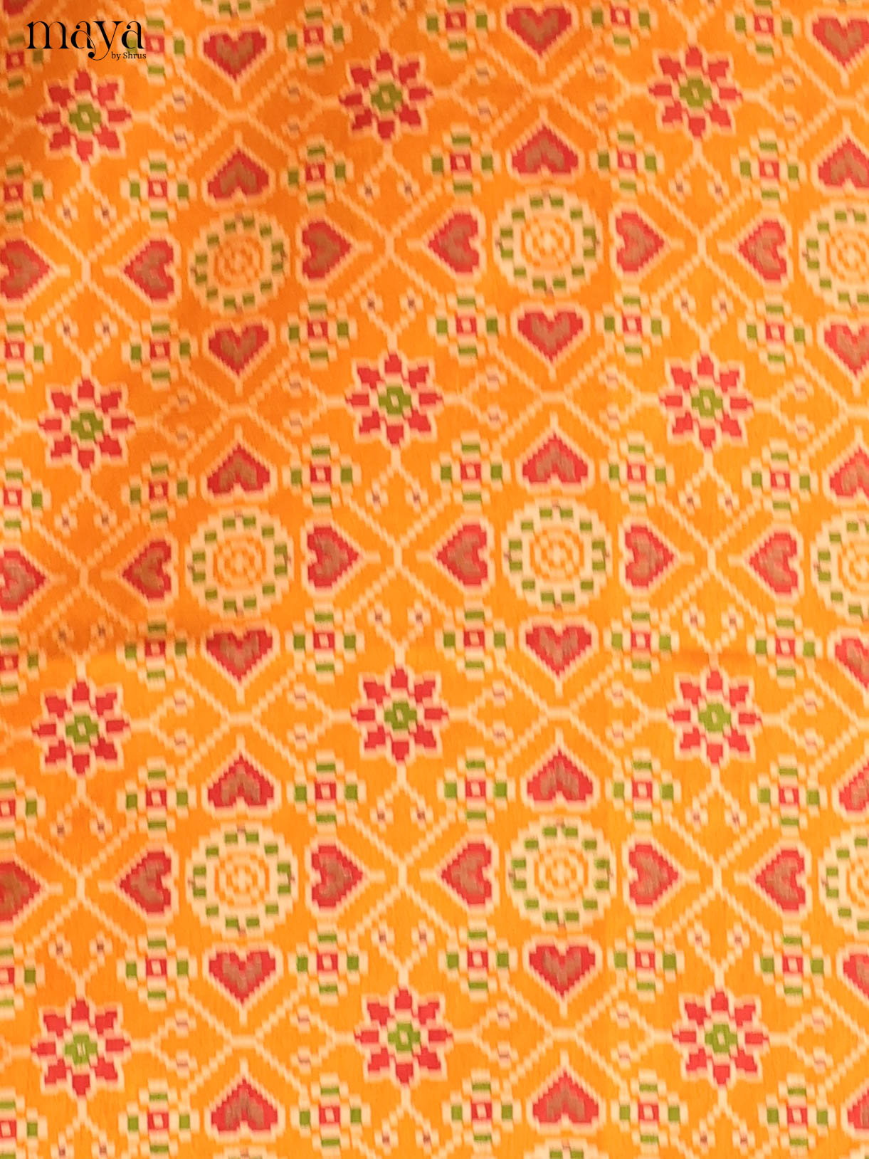 Mustard Yellow & Pink Semi Patola Unstitched Top, Bottom & Dupatta - MDB04004 - Shop on Shrus.com