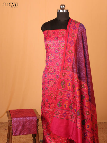 Pink & Violet Semi Patola Unstitched Top, Bottom & Dupatta -MDB04006 - Shop on Shrus.com
