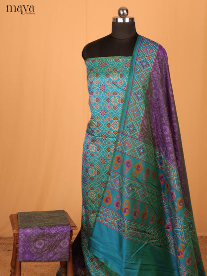 Blue & Violet Semi Patola Unstitched Top, Bottom & Dupatta -MDB04007 - Shop on Shrus.com