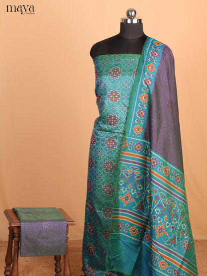 Vibrant Blue Semi Patola Salwar Suit Material With Geometric Motifs