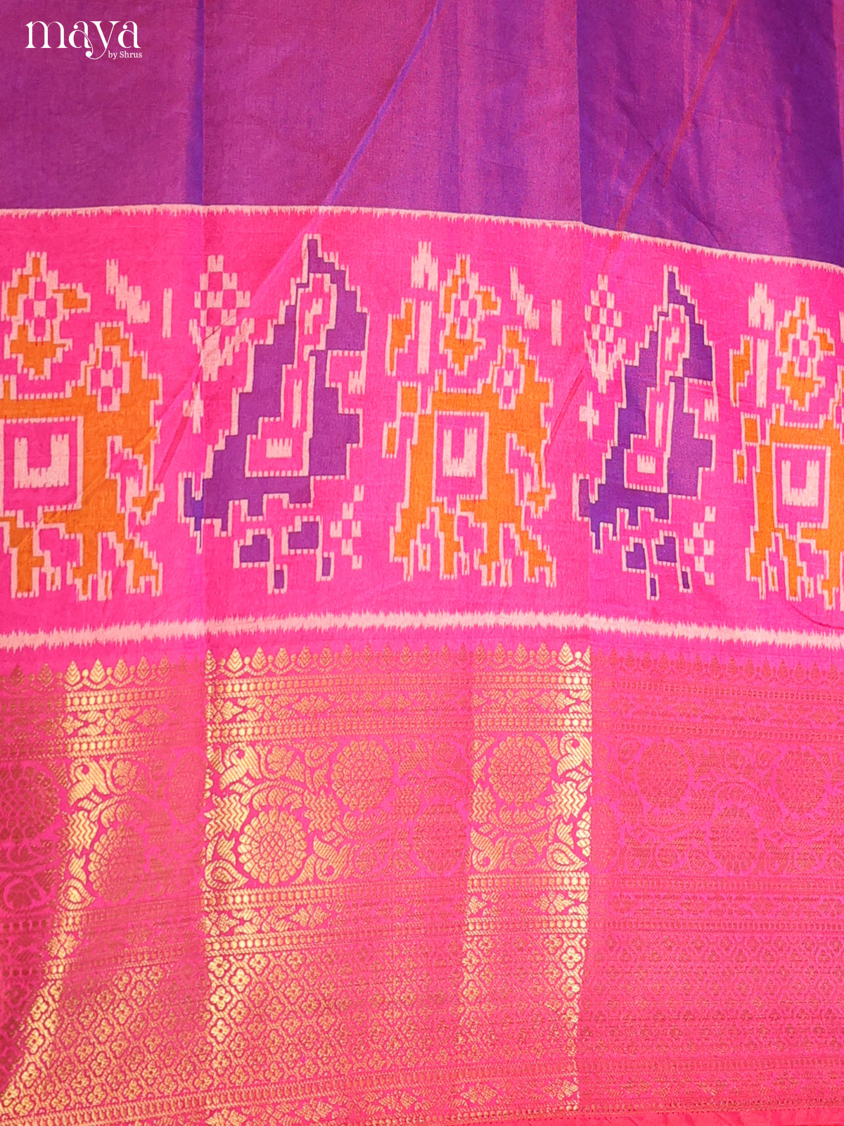 Purple & Pink Semi Patola Unstitched Top, Bottom & Dupatta - MDB12005
