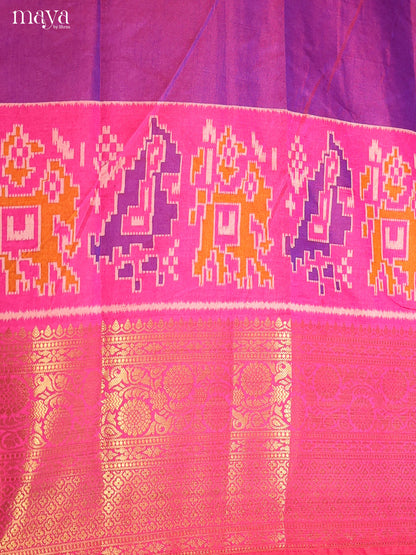 Purple & Pink Semi Patola Unstitched Top, Bottom & Dupatta - MDB12005