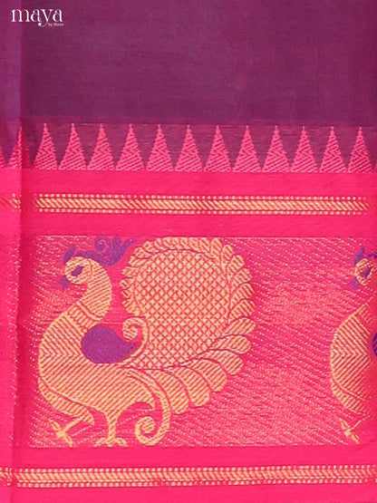 Purple & Pink Chettinad Cotton Unstitched Top & Dupatta - MDB24003