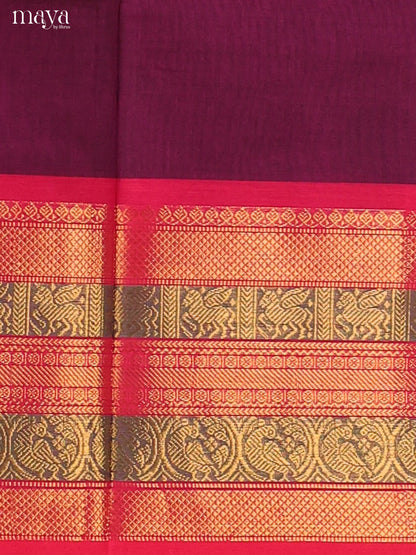Purple & Pink Chettinad Cotton Unstitched Top & Dupatta - MDB24004