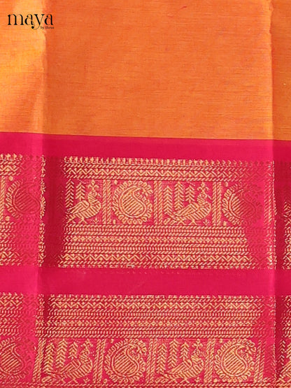 Chic Orange Chettinad Cotton Salwar Material(Top & Dupatta) With Zari Border