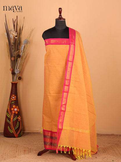 Warm Orange Chettinad Cotton Salwar Material With Pink Zari Border