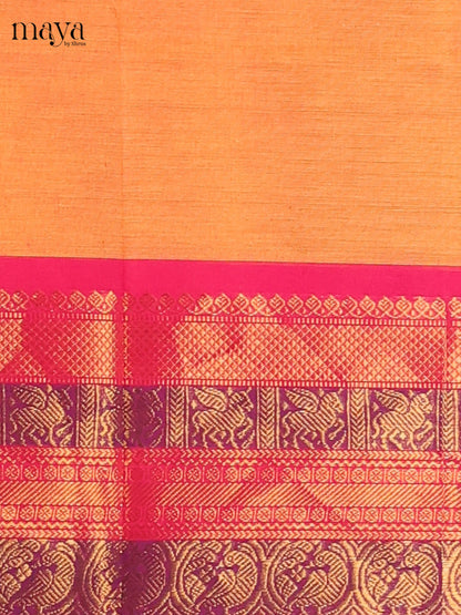 Warm Orange Chettinad Cotton Salwar Material With Pink Zari Border