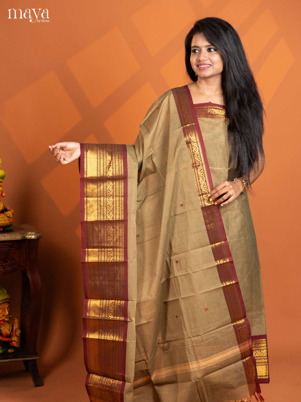 Coffee Brown with Maroon  chettinad top & dupatta - MDD17030