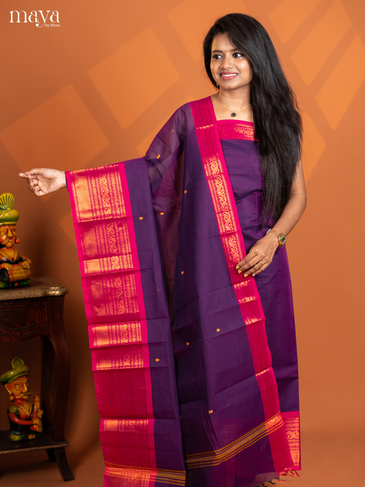 Purple with Pink chettinad top & dupatta  - MDD17033