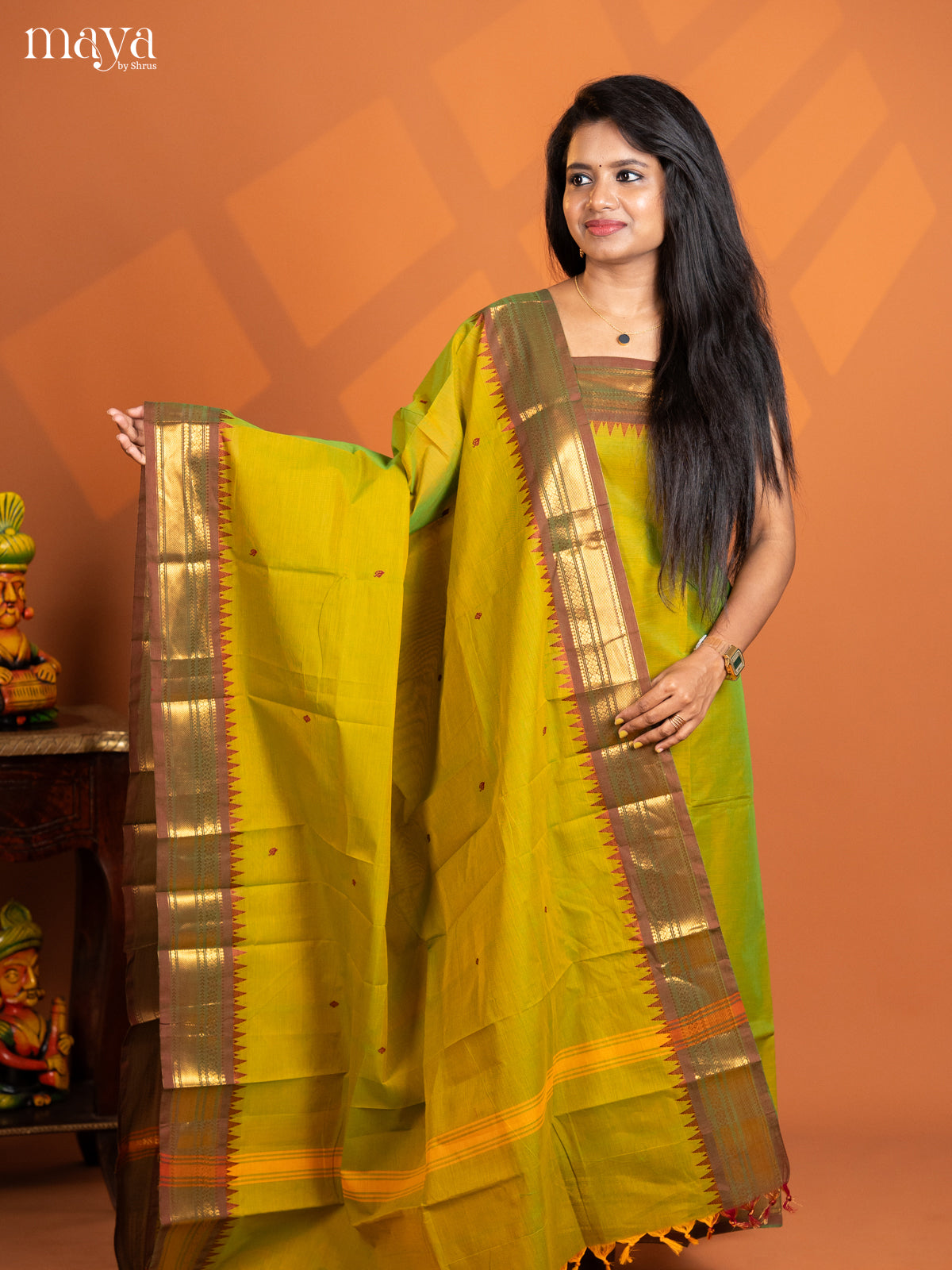 Dual Tone Mustard with Green  chettinad top & dupatta  - MDD17035