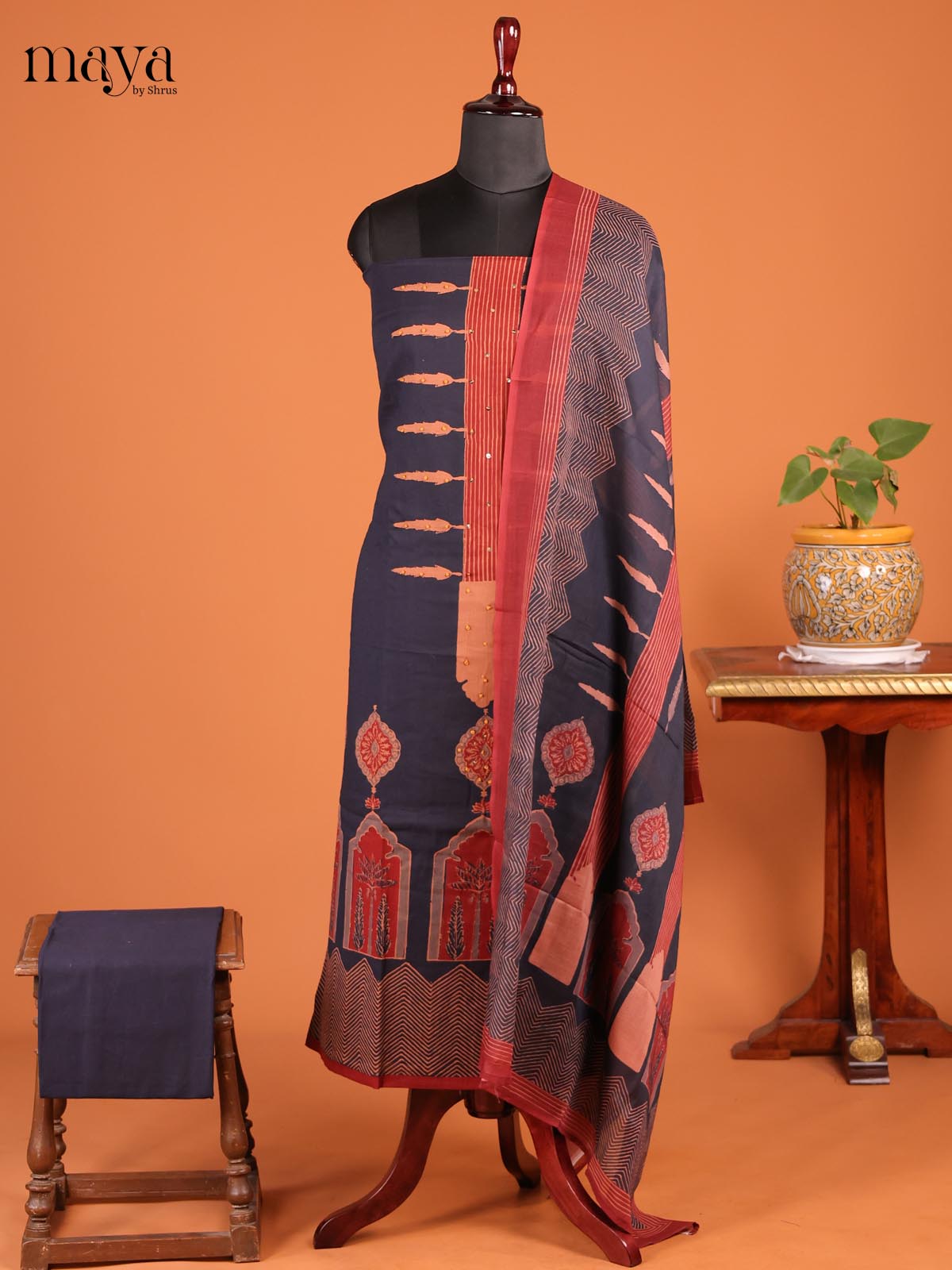 Blue  & Red - MDD21030 - Cotton salwar
