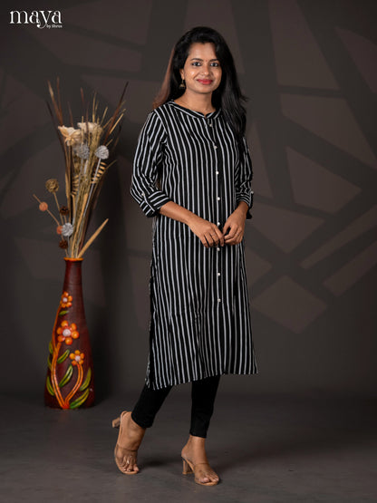 Black Stripe Rayon A- Line Kurti