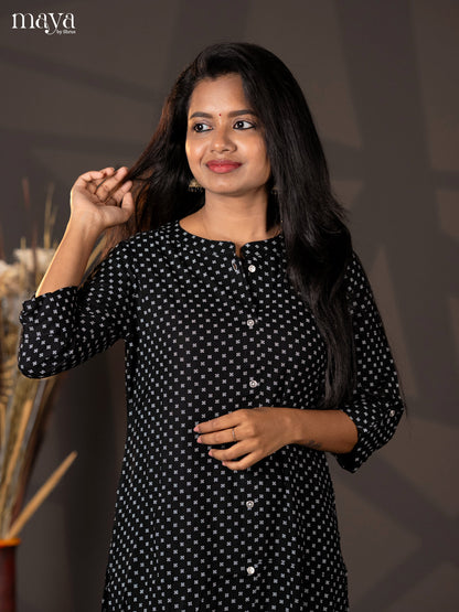 Black Printed Rayon A - Line Kurti