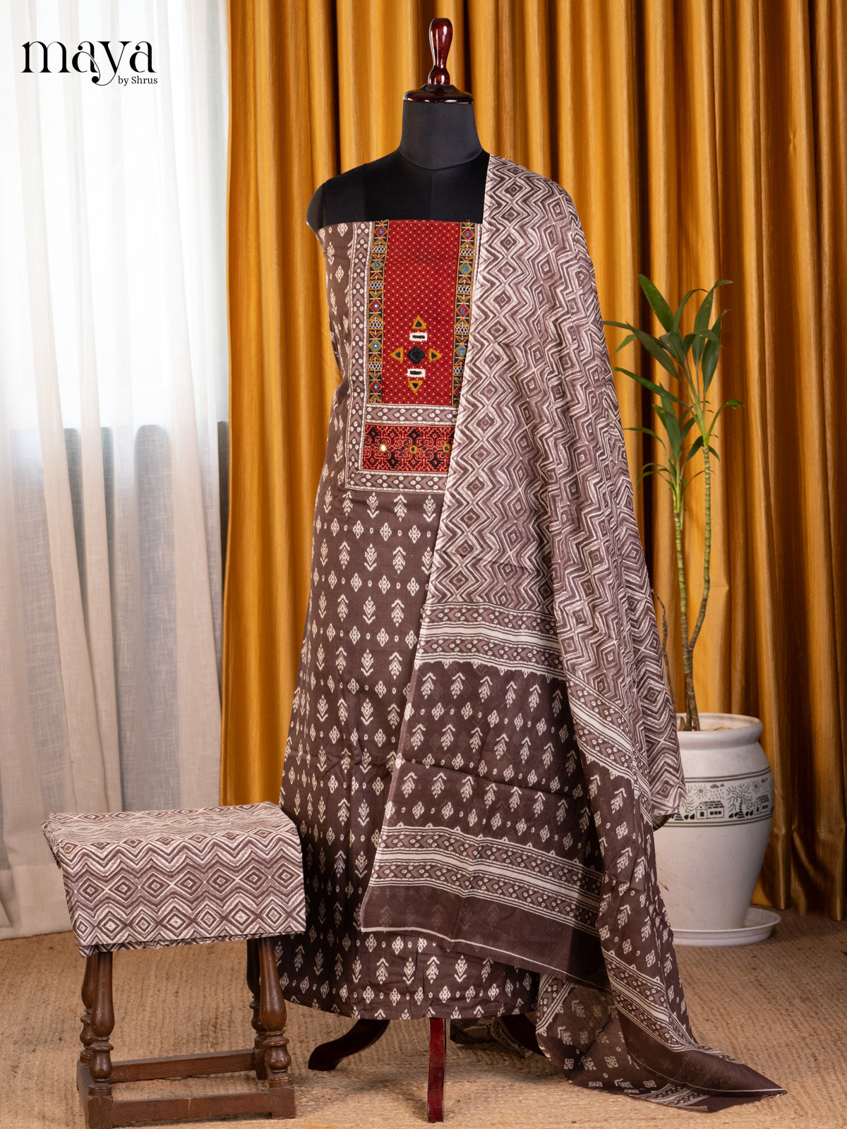 Brown & Red  - Cotton salwar