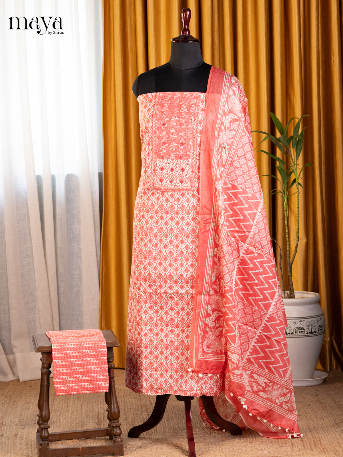 Cream & Pink  - Cotton salwar
