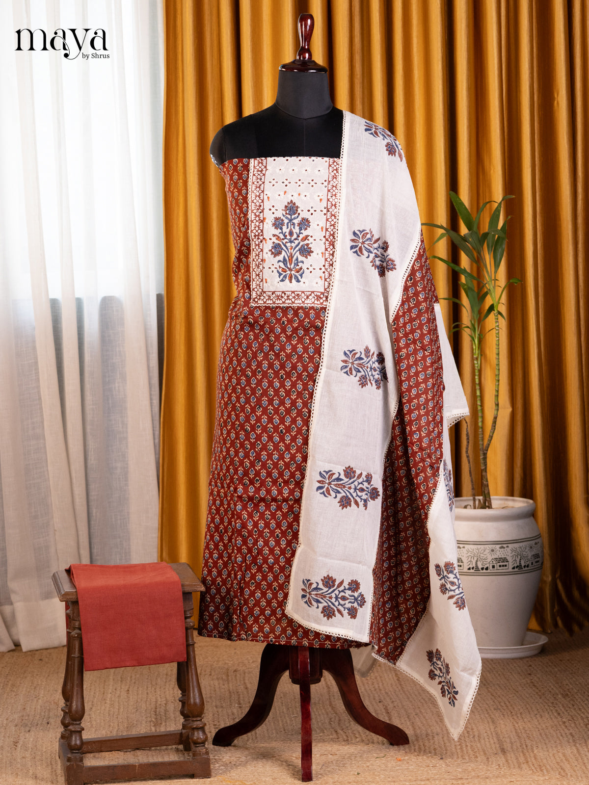 Arakku Maroon & Cream- Cotton salwar