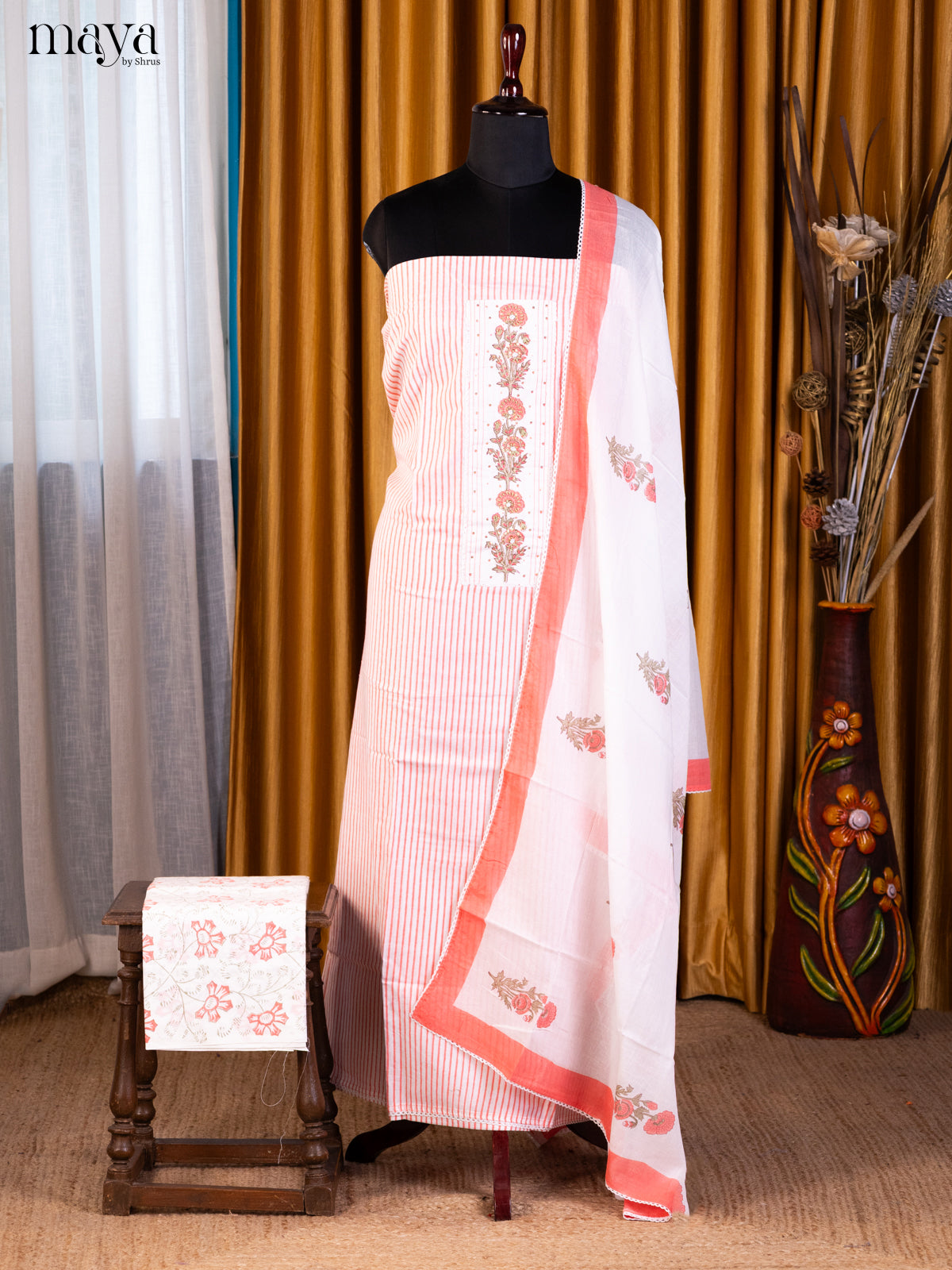 Cream & Pink  Cotton salwar