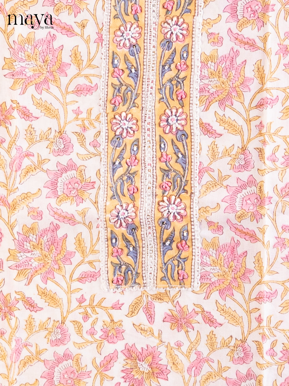 Cream  & Pink- Cotton salwar