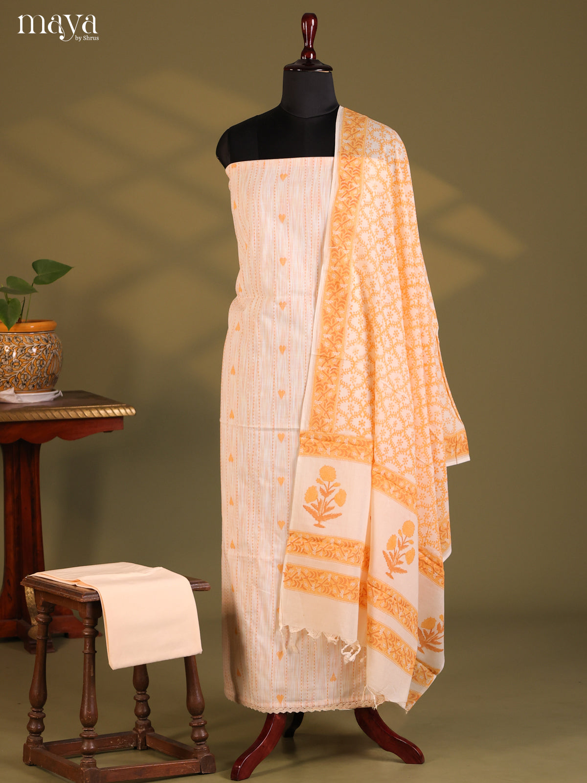 White & Mustard - Cotton salwar
